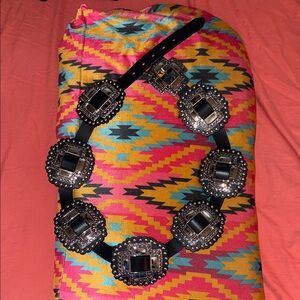 Roper Black leather and Silver Concho Belt